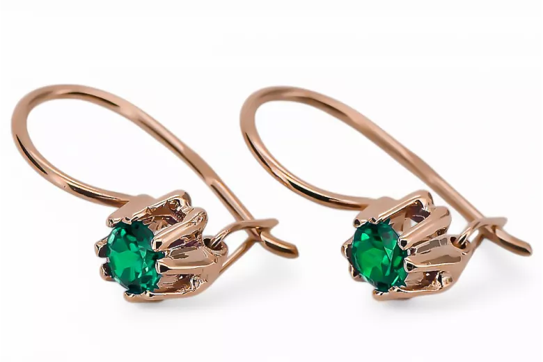 Earrings Vintage craft Emerald Original Vintage 14K Rose Gold vec053r